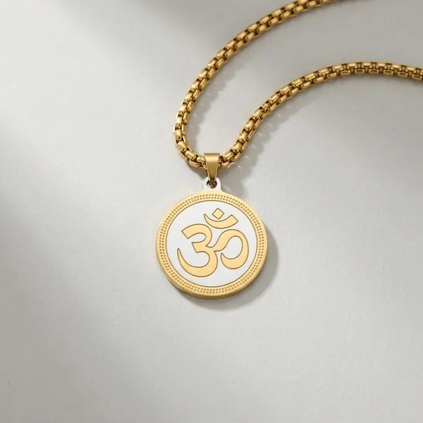 Gold_Stainless_Steel_Plated_Om_Symbol_Pendant_Chain_For_Men