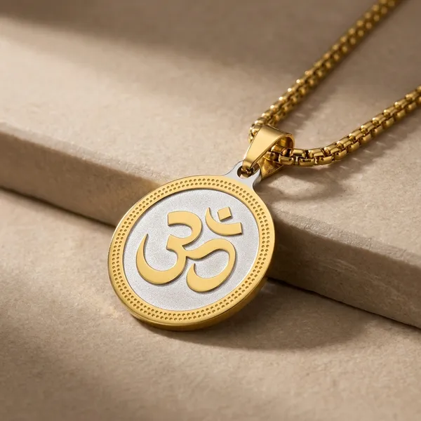 Gold_Stainless_Steel_Plated_Om_Symbol_Pendant_Chain_For_Men