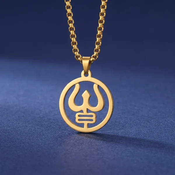 Gold_Steel_Trishul_Circular_Pendant_Necklace_For_Men