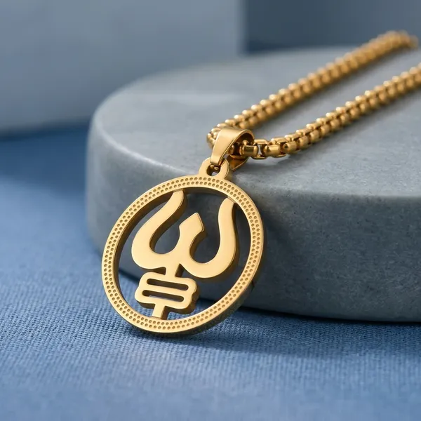 Gold_Steel_Trishul_Circular_Pendant_Necklace_For_Men