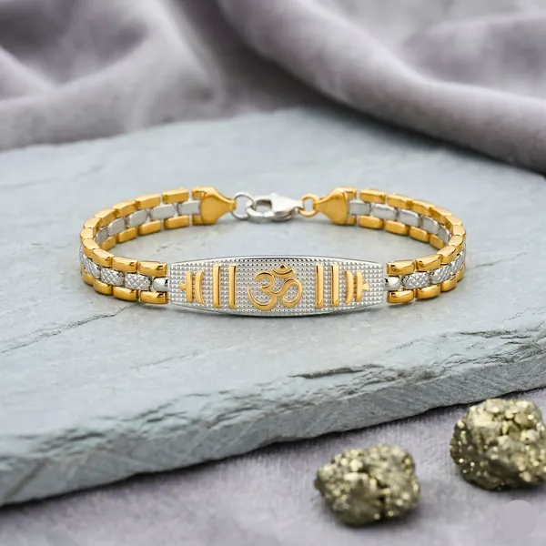 Silver_Gold_Dual_Tone_Om_Symbol_Chain_Bracelet_For_Men