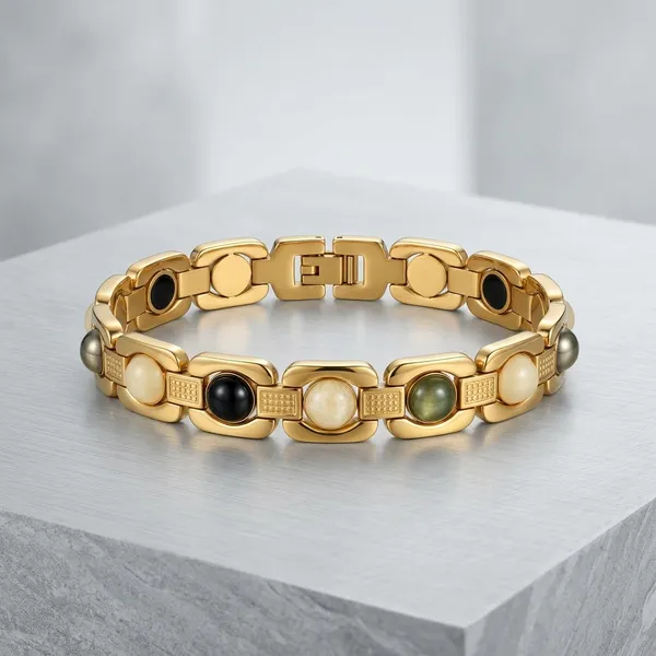 Gold_Stainless_Steel_Multi_Stone_Inset_Link_Chain_Bracelet_For_Men