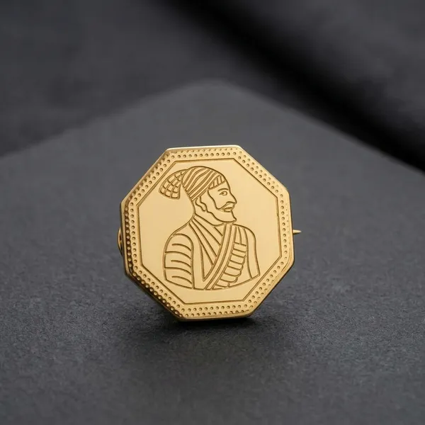 Gold_Stainless_Steel_Plated_Shivaji_Maharaj_Coin_Brooch_Pin_For_Men