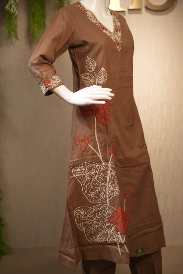 Chocolate_Brown_Cotton_Suit_With_Dupatta_For_Women