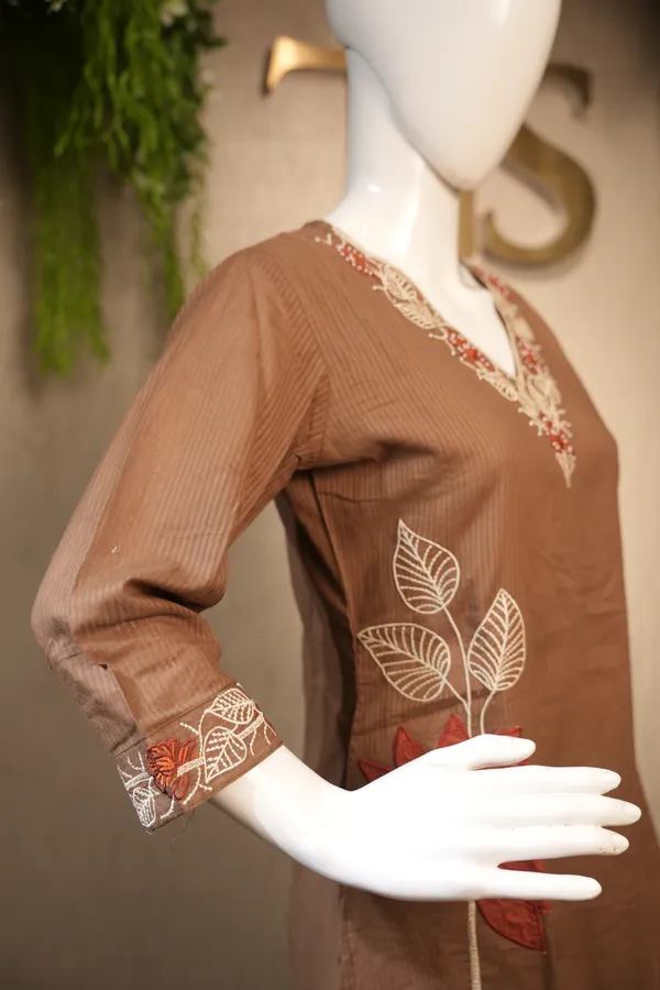Chocolate_Brown_Cotton_Suit_With_Dupatta_For_Women