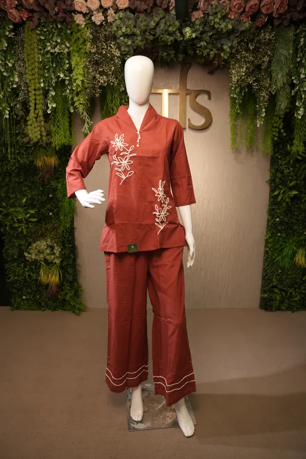 Red_Cotton_Thread_Work_Coord_Set_For_Women