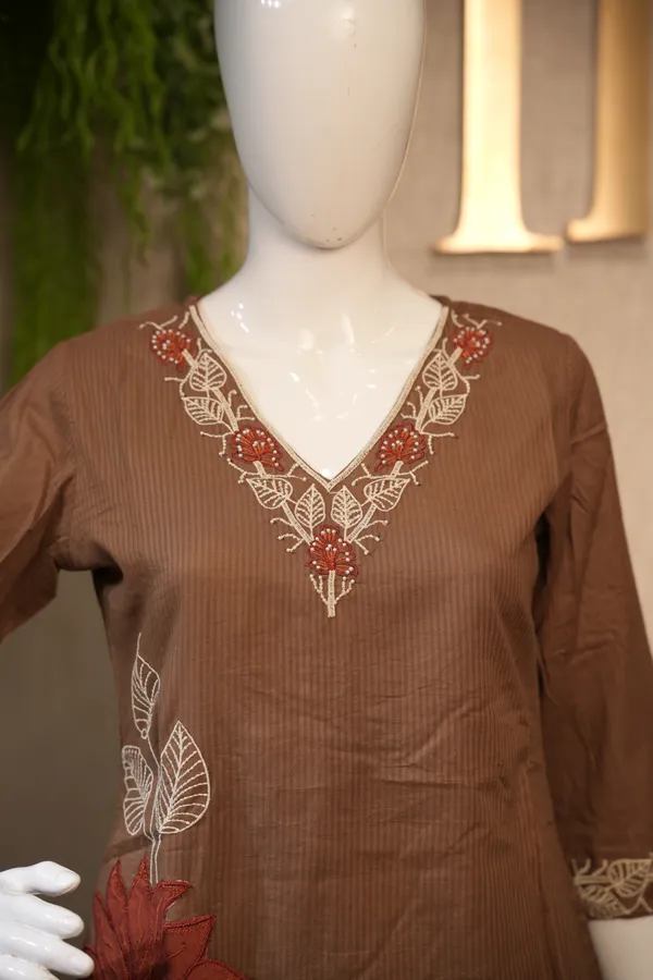 Chocolate_Brown_Cotton_Suit_With_Dupatta_For_Women
