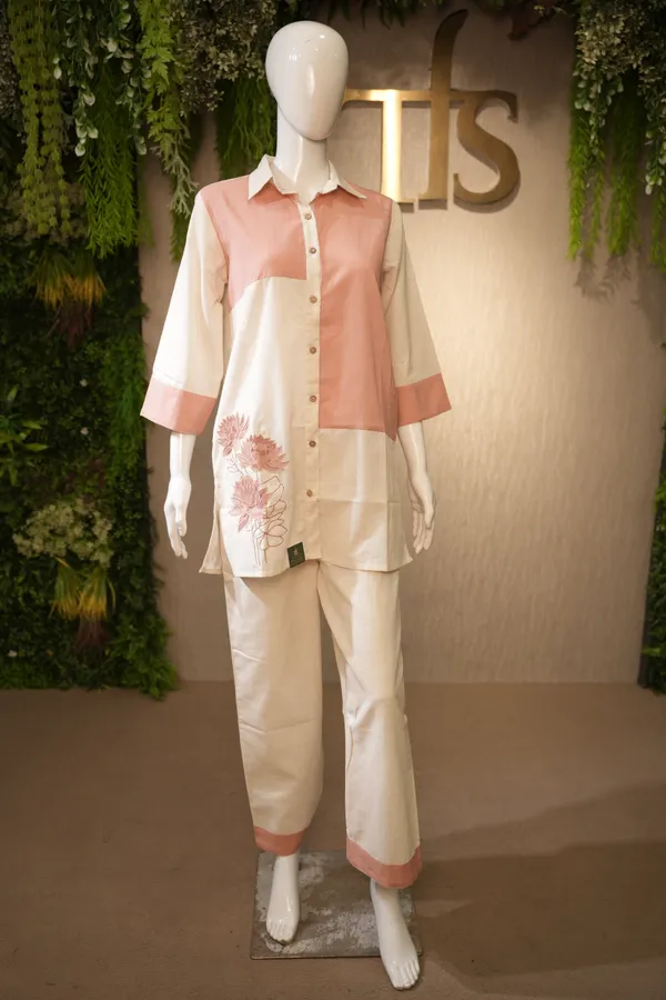 Cream_And_Peach_Cotton_Khadi_Coord_Set_For_Women