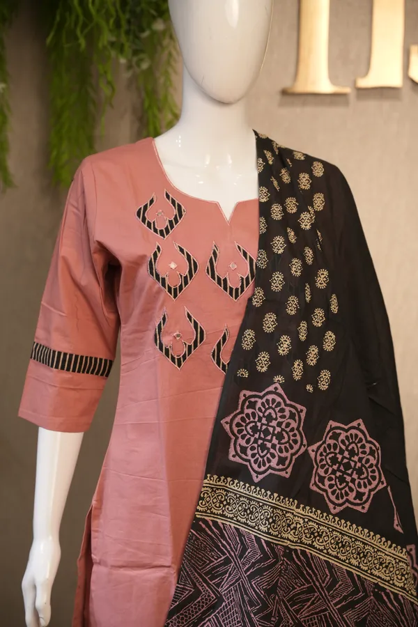 Solid_Pitch_Cotton_Suit_With_Hand_Painted_Dupatta_For_Women