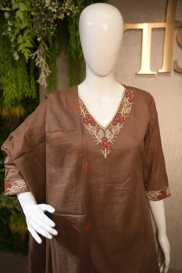 Chocolate_Brown_Cotton_Suit_With_Dupatta_For_Women