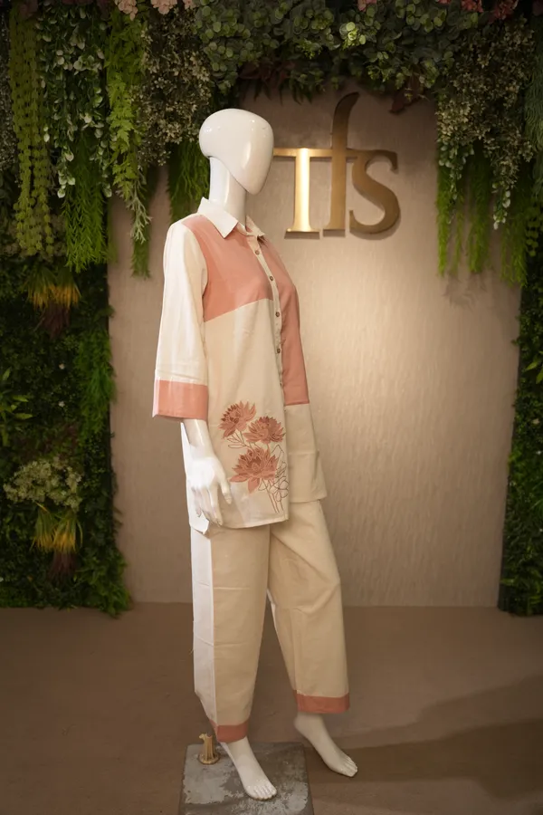 Cream_And_Peach_Cotton_Khadi_Coord_Set_For_Women