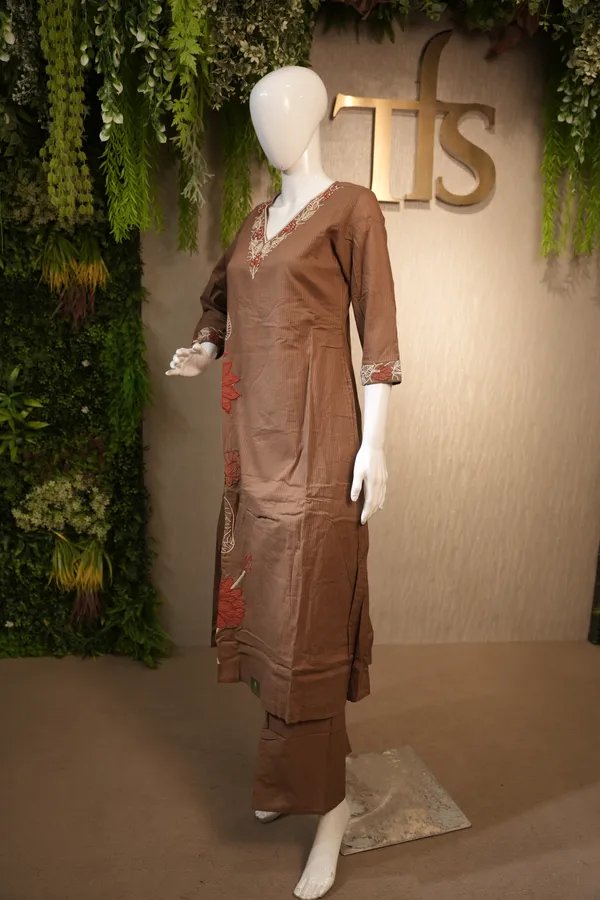 Chocolate_Brown_Cotton_Suit_With_Dupatta_For_Women