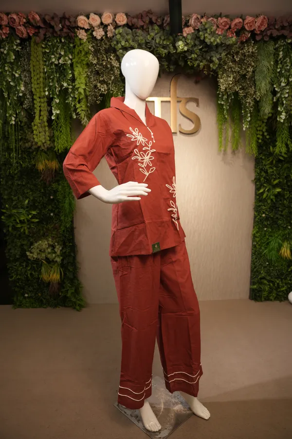 Red_Cotton_Thread_Work_Coord_Set_For_Women