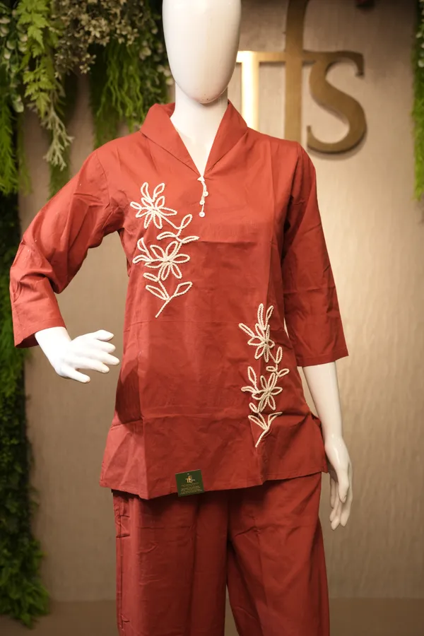 Red_Cotton_Thread_Work_Coord_Set_For_Women