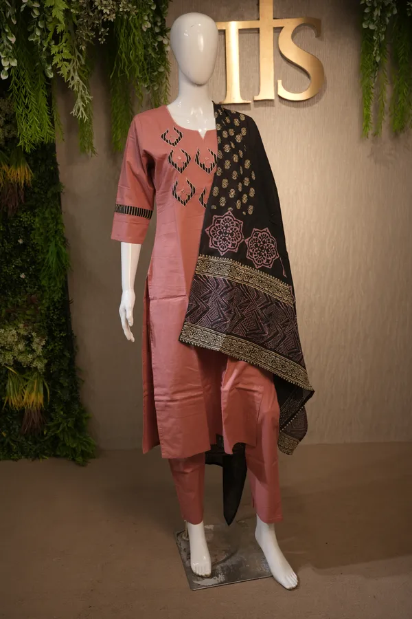 Solid_Pitch_Cotton_Suit_With_Hand_Painted_Dupatta_For_Women