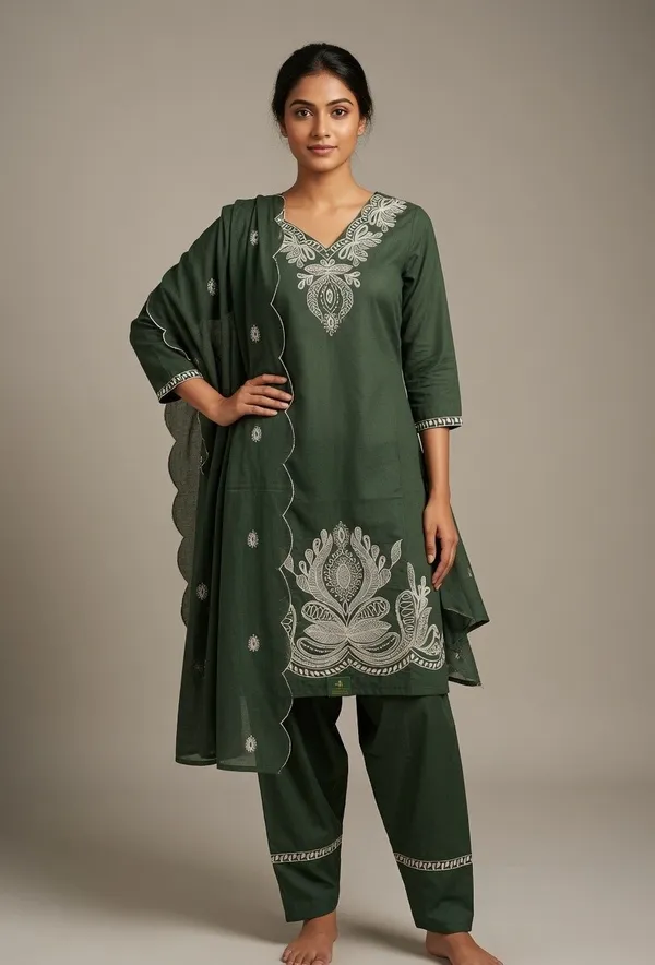 Green_Cotton_Suit_With_Dupatta_For_Women