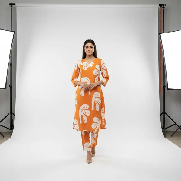 Orange_Cotton_Printed_Coord_Set_For_Women