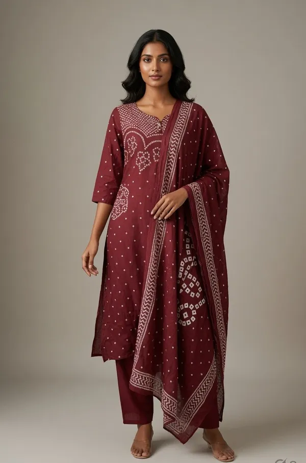 Maroon_Cotton_Bandhani_Suit_With_Bandhani_Printed_Dupatta_For_Women