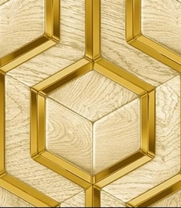 Imported_Paper_Geometric_Gold_Wood_Texture_Panel_Wallpaper
