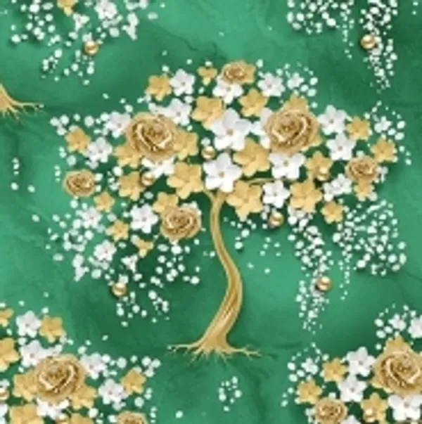 Green_Gold_Floral_Tree_Print_Decorative_Fabric