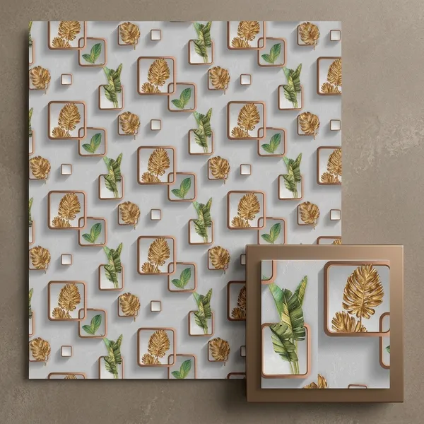 Imported_Paper_Contemporary_Golden_Brown_Leaf_Framed_Wall_Art_Wallpaper