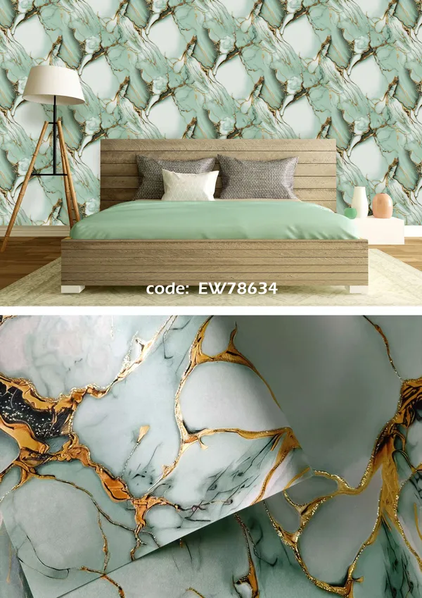 Imported_Paper_Mint_Green_Gold_Marble_Texture_Wallpaper