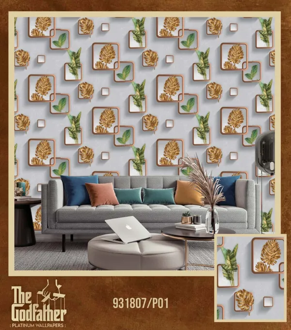 Imported_Paper_Contemporary_Golden_Brown_Leaf_Framed_Wall_Art_Wallpaper