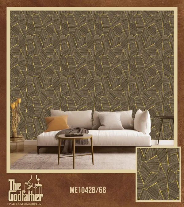 Imported_Paper_Geometric_Brown_Gold_Angular_Pattern_Wallpaper