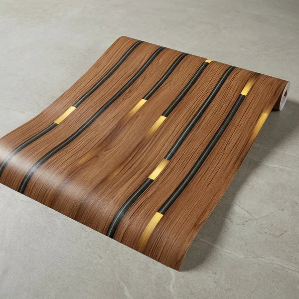Imported_Paper_Modern_Brown_Wood_Grain_Gold_Stripe_Wallpaper