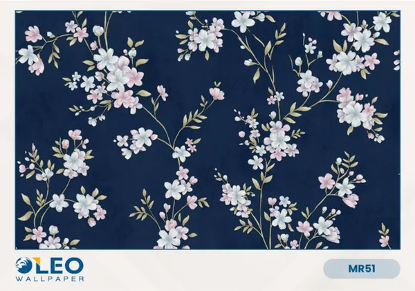 Imported_Paper_Floral_Navy_Blue_White_Pink_Blossom_Wallpaper