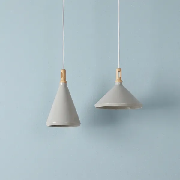 White_Ceramic_Cone_Pendant_Light_Set_With_Wooden_Accents