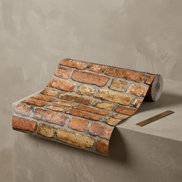 Imported_Paper_Rustic_Brown_Brick_Textured_Wallpaper