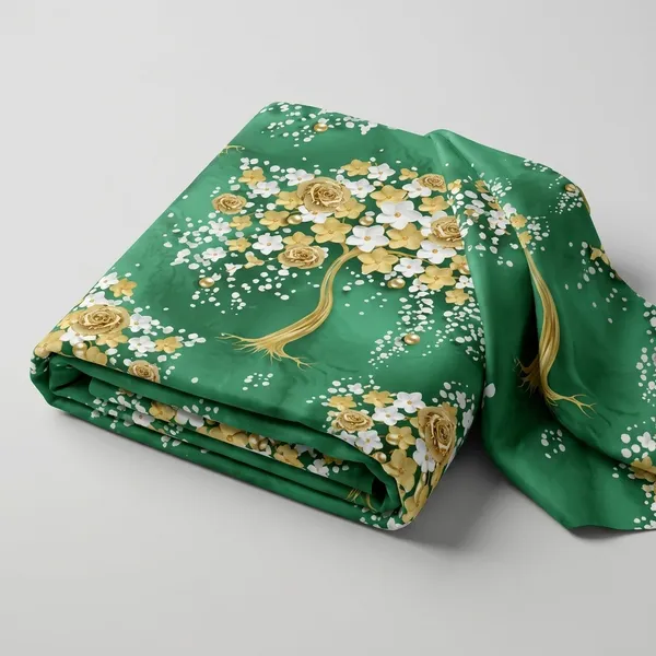 Green_Gold_Floral_Tree_Print_Decorative_Fabric