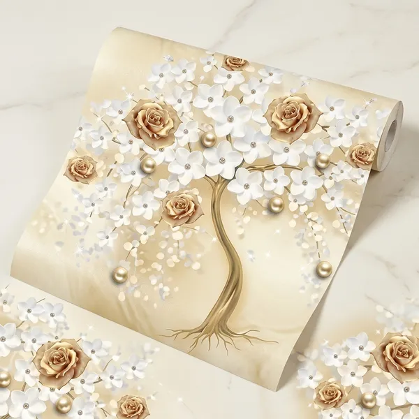 Imported_Paper_Decorative_Cream_Gold_Floral_Tree_Wallpaper