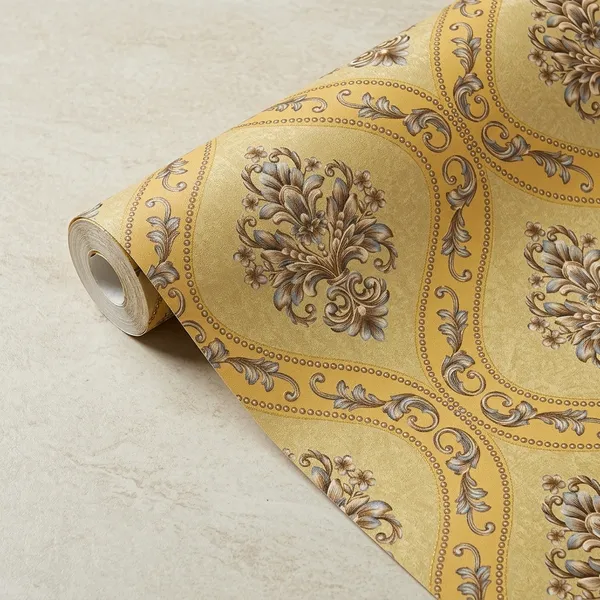Imported_Paper_Classic_Yellow_Gold_Damask_Floral_Motif_Wallpaper