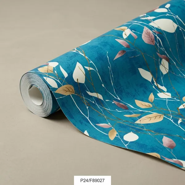 Imported_Paper_Botanical_Leaf_Pattern_Teal_Blue_Wallpaper