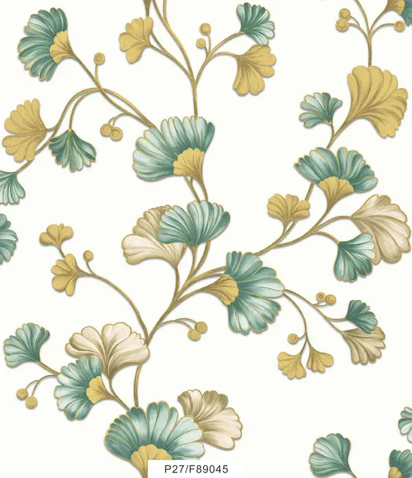 Imported_Paper_Yellow_Teal_Ginkgo_Leaf_Botanical_Wallpaper