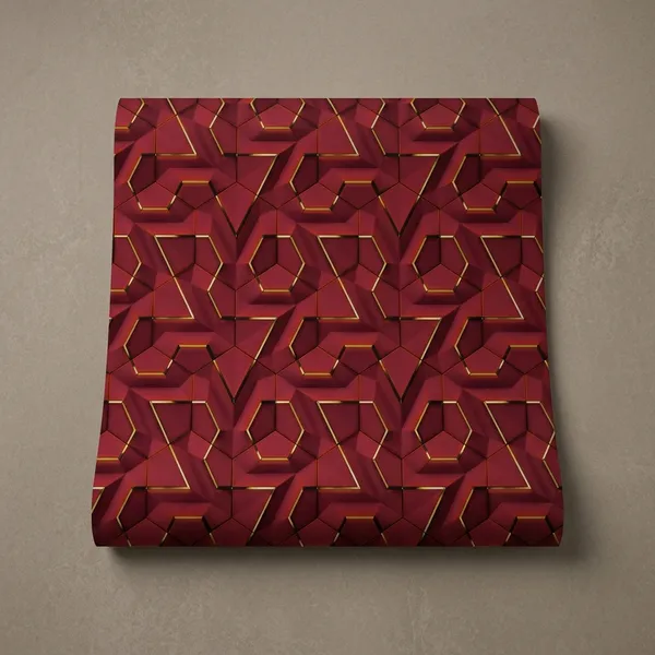 Imported_Paper_Contemporary_Red_Gold_3d_Geometric_Pattern_Wallpaper