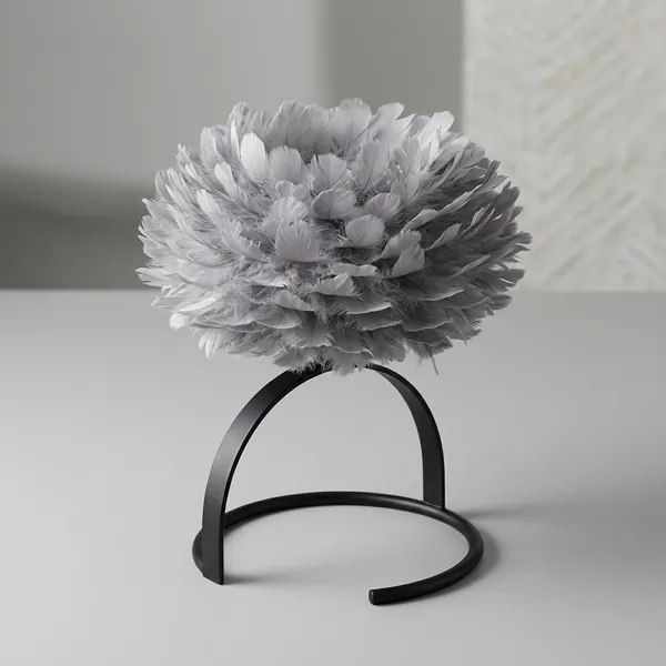 Grey_Feather_Table_Lamp_Black_Metal_Base