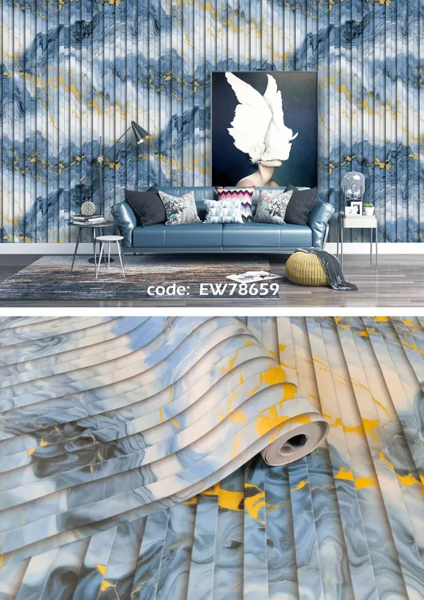 Imported_Paper_Abstract_Watercolor_Blue_Gold_Pleated_Wallpaper