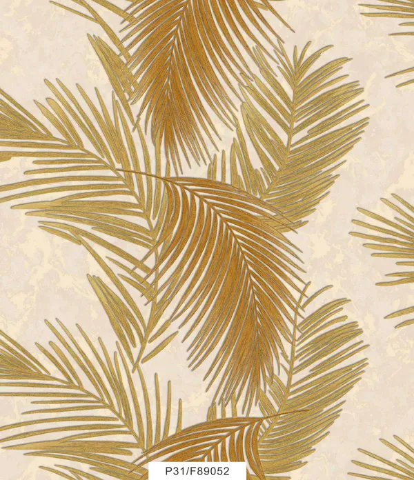 Imported_Paper_Golden_Palm_Fronds_Tropical_Wallpaper