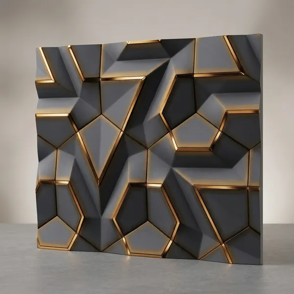 Imported_Paper_Geometric_3d_Gold_Hexagonal_Led_Panel_Wallpaper