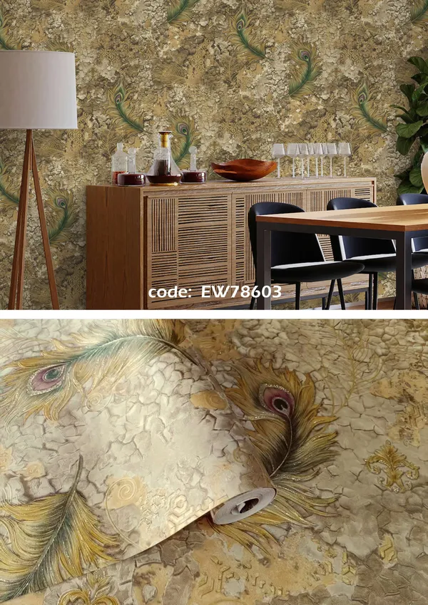 Imported_Paper_Textured_Stone_Effect_Peacock_Feather_Wallpaper