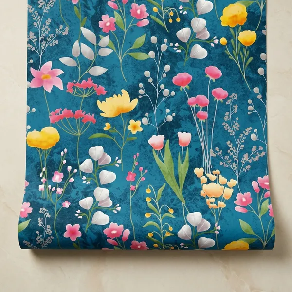 Imported_Paper_Decorative_Floral_Print_Teal_Blue_Wallpaper