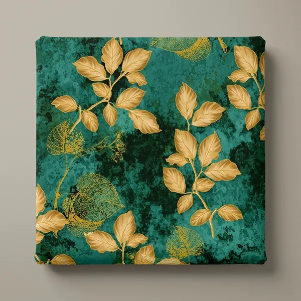 Teal_And_Gold_Botanical_Leaf_Digital_Print_Fabric
