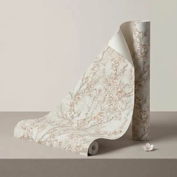 Imported_Paper_Botanical_Beige_Cherry_Blossom_Floral_Wallpaper