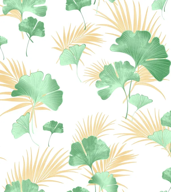Imported_Paper_Botanical_Green_Gold_Ginkgo_Leaf_Wallpaper