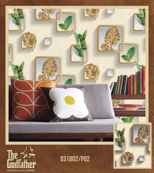 Imported_Paper_Tropical_3d_Botanical_Leaf_Gold_Green_Wallpaper