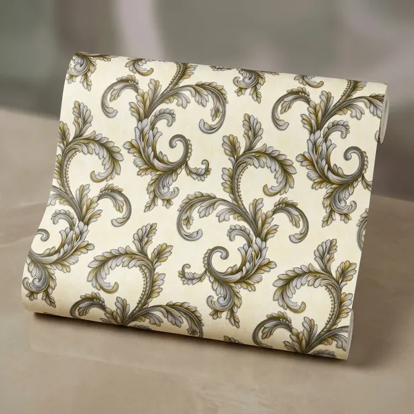 Imported_Paper_Baroque_Cream_Olive_Green_Scroll_Ornamental_Wallpaper