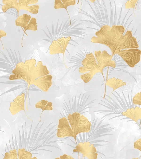 Imported_Paper_Botanical_Gold_White_Tropical_Leaves_Wallpaper